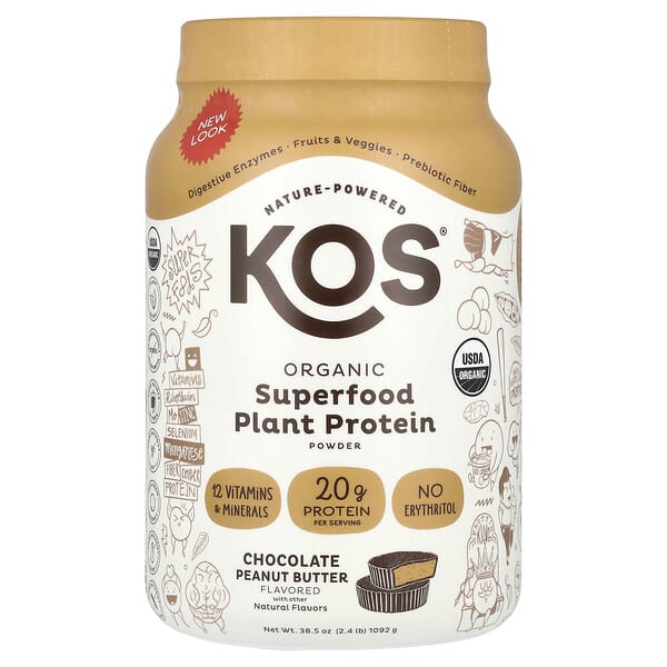KOS, 有機 Superfood 植物蛋白質粉，巧克力花生醬，2.4 磅（1,092 克）