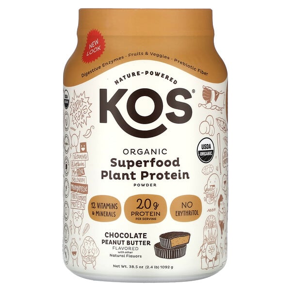 KOS, 有機 Superfood 植物蛋白質粉，巧克力花生醬，2.4 磅（1,092 克）