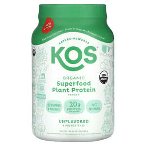 KOS, Organic Superfood Plant Protein Powder, Unflavored & Unsweetened, 2.1 lb (952 g)