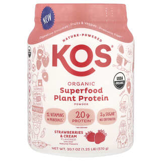 KOS‏, Organic Superfood Plant Protein Powder, Strawberries & Cream, 1.25 lb (570 g)