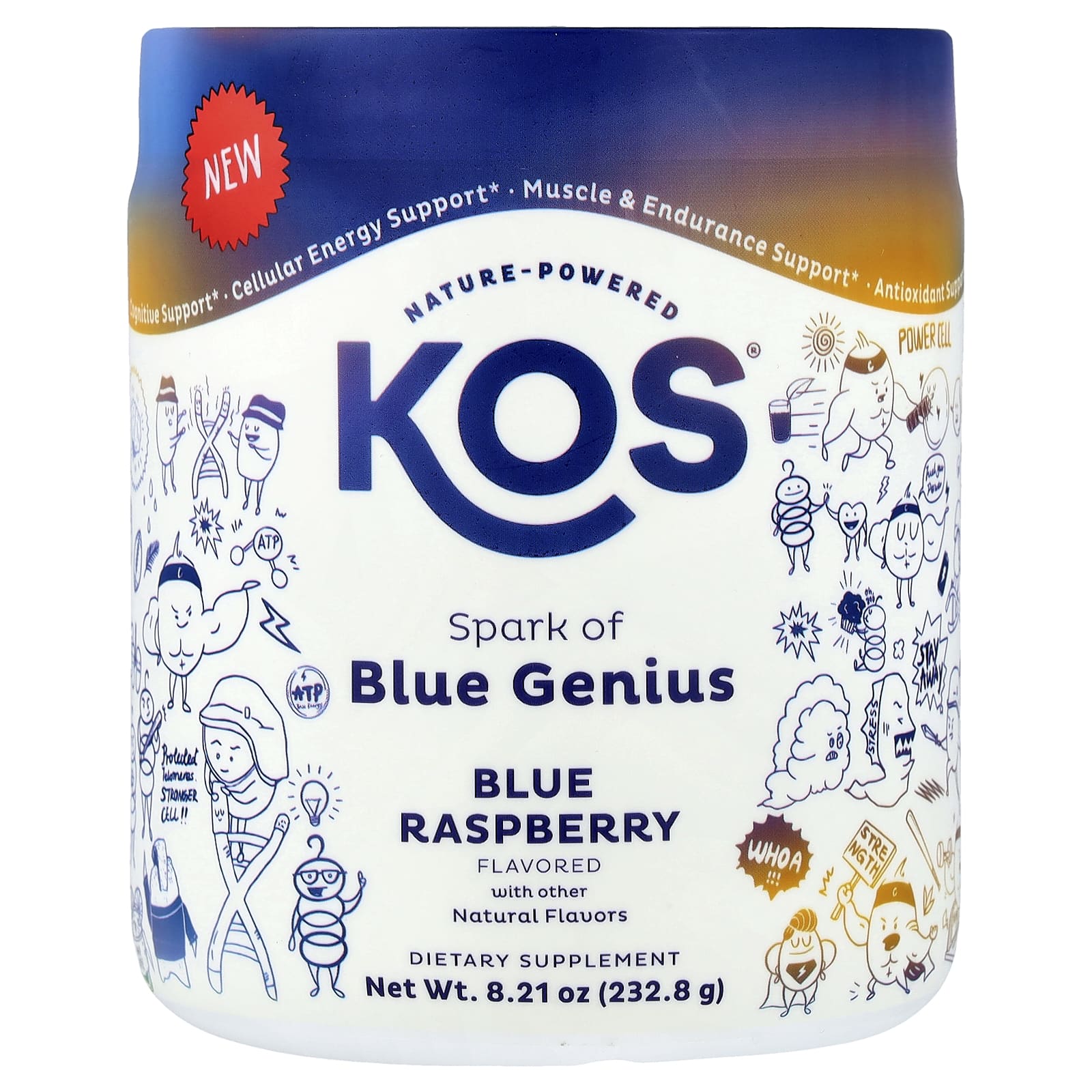 KOS, Spark of Blue Genius, со вкусом голубой малины, 232,8 г (8,21 унции)