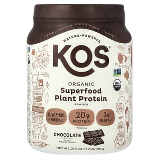 KOS, Organic Superfood Plant Protein Powder, pflanzliches Proteinpulver, Schokolade, 781 g (1,7 lb.)