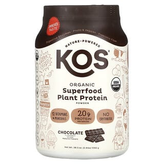 KOS, 유기농 슈퍼 푸드 식물성 단백질 분말, 초콜릿, 1,092g(2.4lb)
