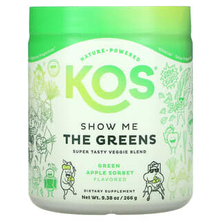 KOS, Show Me The Greens، مزيج الخضروات اللذيذ بشكل فائق، شربات التفاح الأخضر، 9.38 أونصة (266 جم)