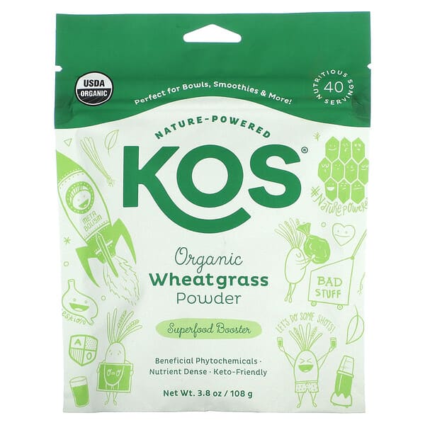 KOS, 有機小麥草粉，3.8 盎司（108 克）