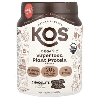 KOS, Poudre de protéines végétales aux superaliments biologiques, Chocolat, 585 g