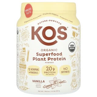 KOS‏, אבקת חלבון צמחי ממזון-על אורגני, וניל, 1,036 גרם (2.3 ליברות)