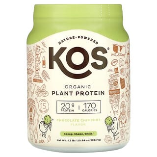 KOS, オーガニック植物性プロテイン、チョコチップミント、590.7g（1.3ポンド）