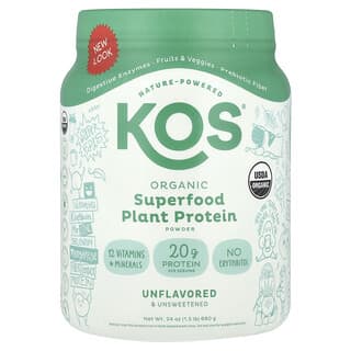 KOS, Organic Superfood Plant Protein Powder, Bio-Superfood-Pflanzenproteinpulver, geschmacksneutral und ungesüßt, 680 g (1,5 lb.)