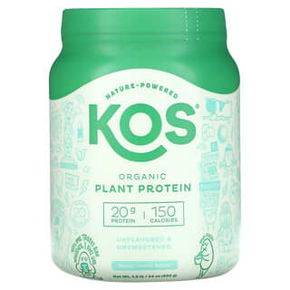 KOS, 有機植物蛋白質，原味和無糖，1.5 磅（680 克）