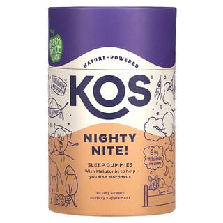 KOS, Nighty Nite, Gomitas para dormir, Manzana verde, 6 mg, 30 gomitas
