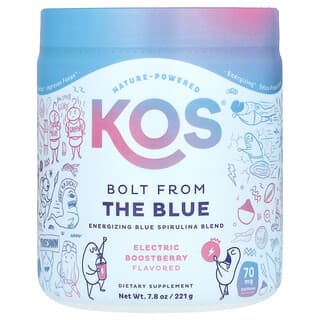 KOS, 볼트 프롬 더 블루, 활력 보강 블루 스피룰리나 혼합물, 일렉트릭 부스트베리 맛, 237g(8.36oz)
