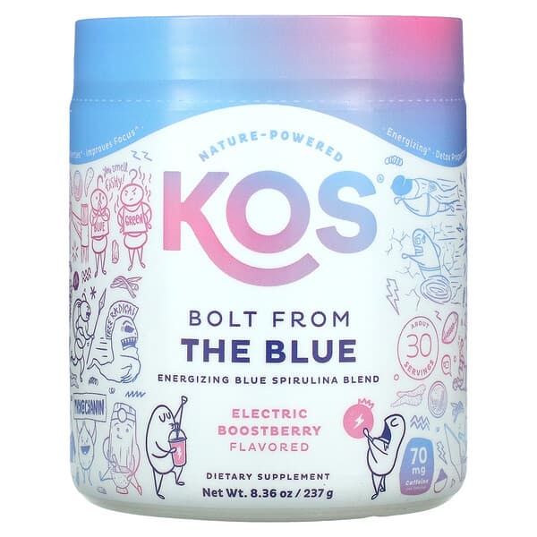 KOS, Bolt from the Blue, Mezcla energizante de espirulina azul, Potencia eléctrica con sabor a bayas, 237 g (8,36 oz)