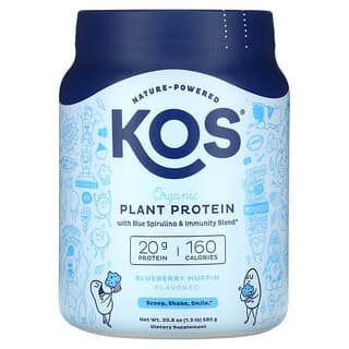 KOS, Organic Plant Based Protein with Blue Spirulina & Immunity Blend, Blueberry Muffin, 1.3 lb (585 g)