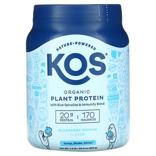 KOS, Protéines végétales biologiques avec spiruline bleue + mélange immunitaire, muffin aux myrtilles, 585 g