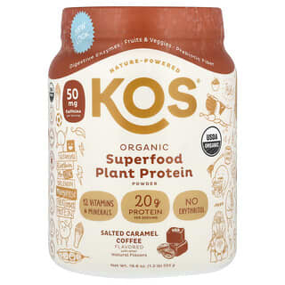 KOS, 有機 SuperFood 植物蛋白質粉，鹹焦糖咖啡味，1.2 磅（555 克）