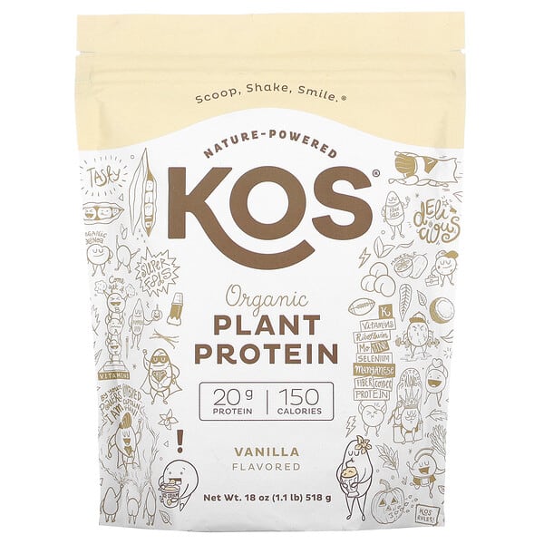 KOS, オーガニック植物性プロテイン、バニラ風味、518g（1.1ポンド）