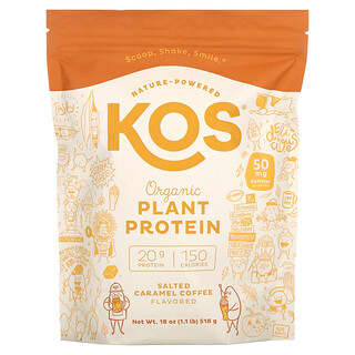 KOS, 有机植物蛋白质，咸焦糖咖啡，1.1 磅（518 克）