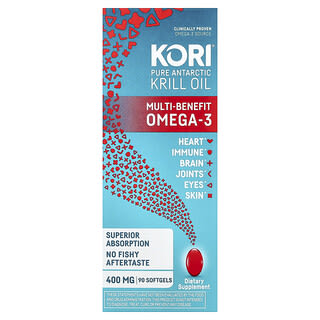Kori, Pure Antarctic Krill Oil, Multi-Benefit Omega-3, 400 mg, 90 Softgels
