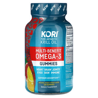 Kori, Aceite de kril antártico puro, Gomitas de omega-3 con múltiples beneficios, Cítricos mixtos naturales`` 120 gomitas