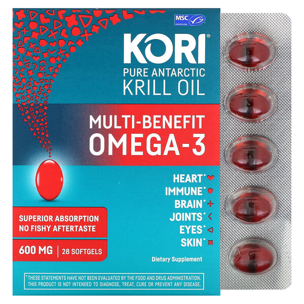 Kori, Pure Antarctic Krill Oil, MultiBenefit Omega3, 600 mg, 28 Softgels