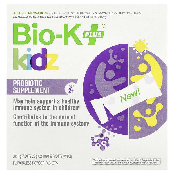 Bio-K+, Kidz, 프로바이오틱 보충제, 2세 이상, 무맛, 28팩, 각 1g(0.04oz)