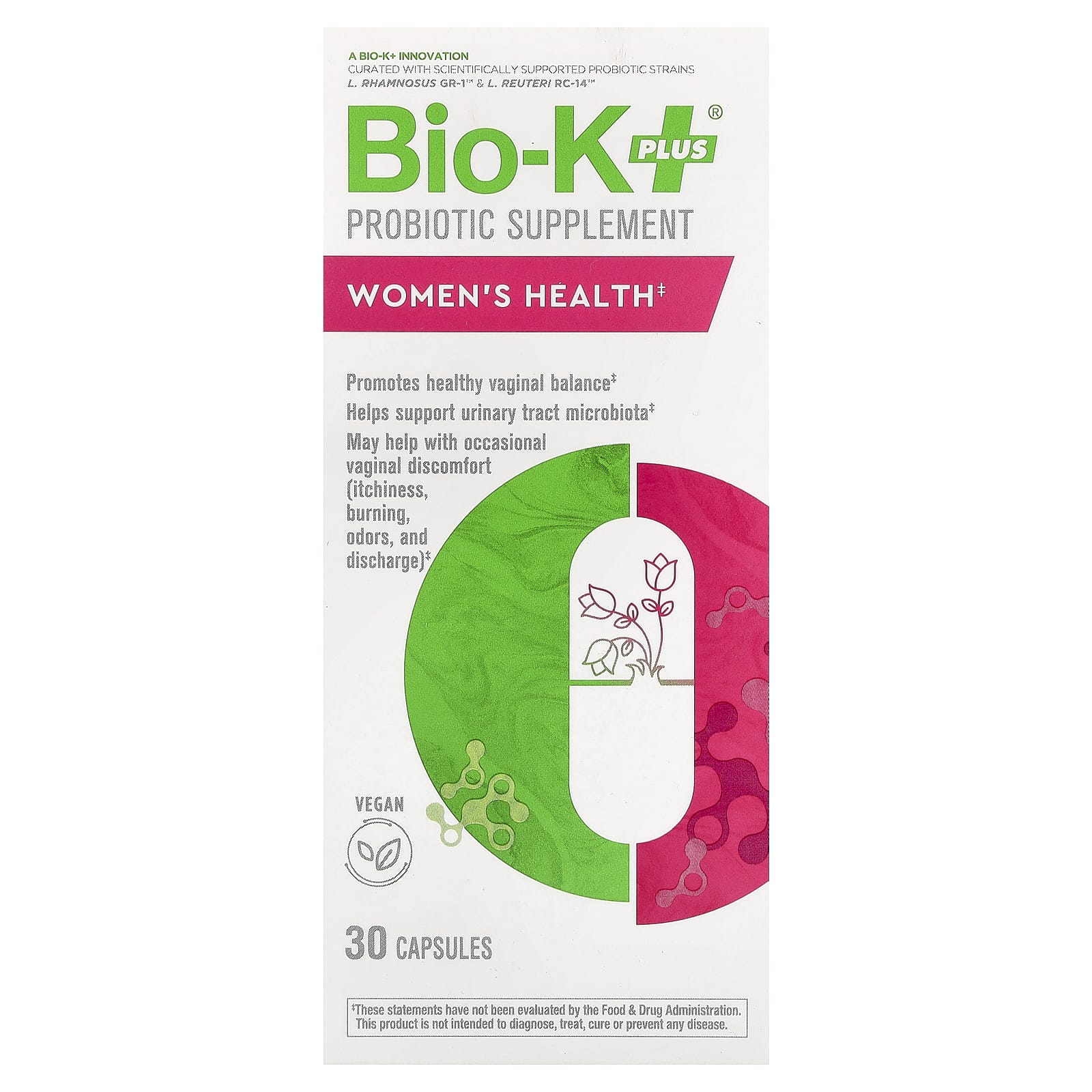 Bio-K+, добавка с пробиотиком, для женского здоровья, 60 капсул