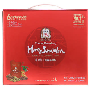 Cheong Kwan Jang, Hong Sam Won, Bebida de ginseng rojo coreano, 20 bolsitas, 50 ml (1,69 oz. líq.) cada una