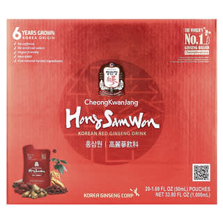 CheongKwanJang, Hong Sam Won, Minuman Ginseng Merah Korea, 20 Kantung, Masing-Masing 50 ml (1,69 ons cairan)