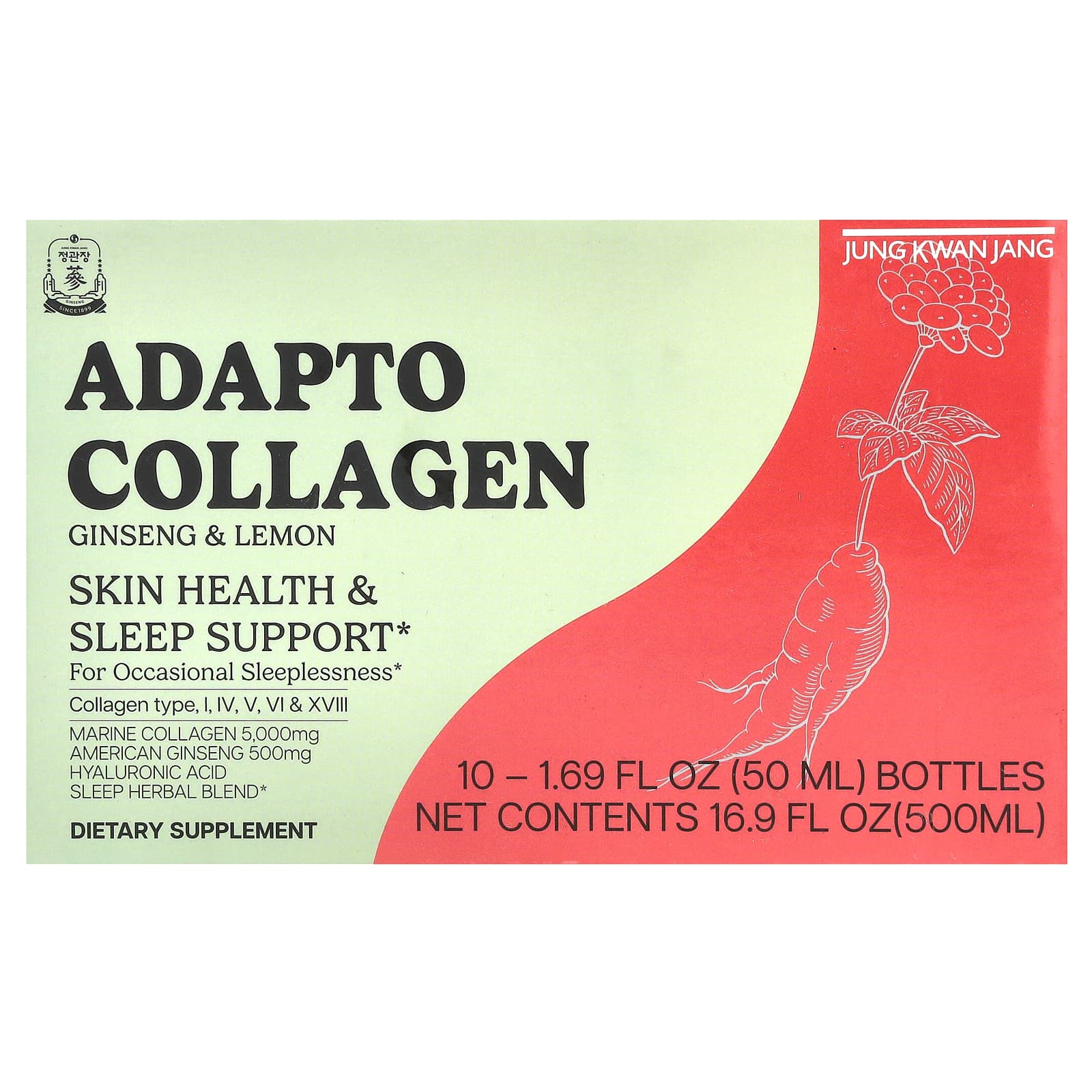 CheongKwanJang, Adapto Collagen, Ginseng & Lemon, 10 Bottles, 1.69 fl