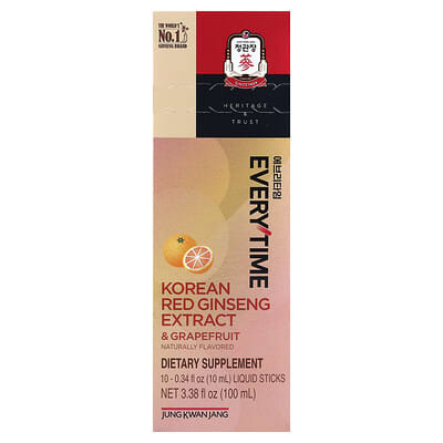 JungKwanJang, Every time, Korean Red Ginseng Extract, Grapefruit, 10 Sticks, 0.34 fl oz (10 ml) Each