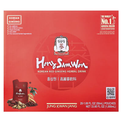 JungKwanJang, Korean Red Ginseng Herbal Drink, 20 Bags, 1.69 fl oz (50 ml) Each