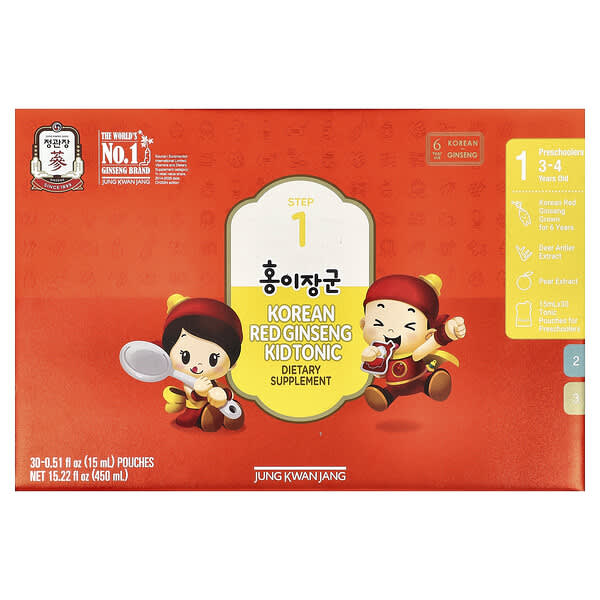 JungKwanJang Korean Red Ginseng Kid Tonic, Step 1, 3-4 Years Old, 30 Pouches, 0.51 fl oz (15 ml)