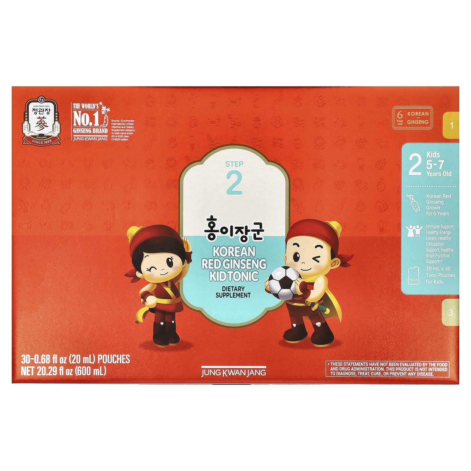 JungKwanJang, корейский детский тоник с красным женьшенем, этап 2, для детей 5–7 лет, 10 пакетиков по 20 мл (0,68 жидк. унции)