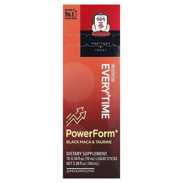 JungKwanJang Everytime PowerForm, Black Maca & Taurine, 10 Liquid Sticks, 0.34 fl oz (10 ml) Each