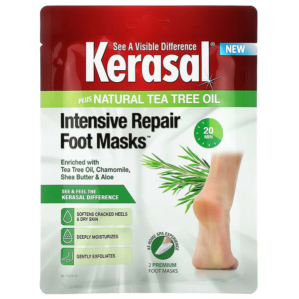 Kerasal, Intensive Repair Foot Masks, 천연 티트리오일 함유, 풋 마스크 2매