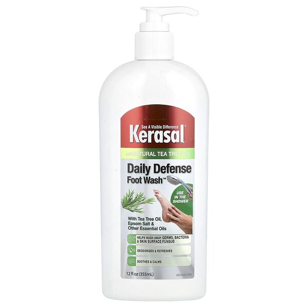 Kerasal, Daily DefenseFoot Wash™, 티트리오일, 엡솜 솔트 및 기타 에센셜 오일 함유, 355ml(12fl oz)