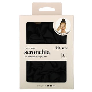 Kitsch, The Satin Scrunchie, Para cabello con textura / lacio, Negro`` 5 piezas