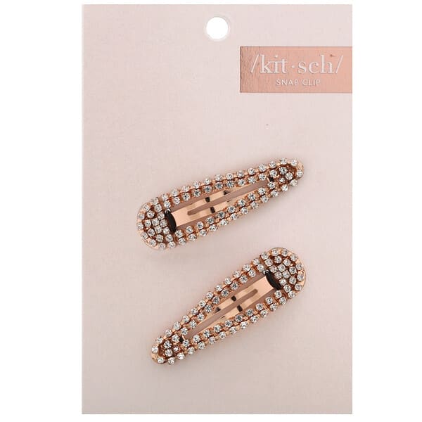 Kitsch‏, Rhinestone Snap Clips, Rose Gold, 2 Pieces