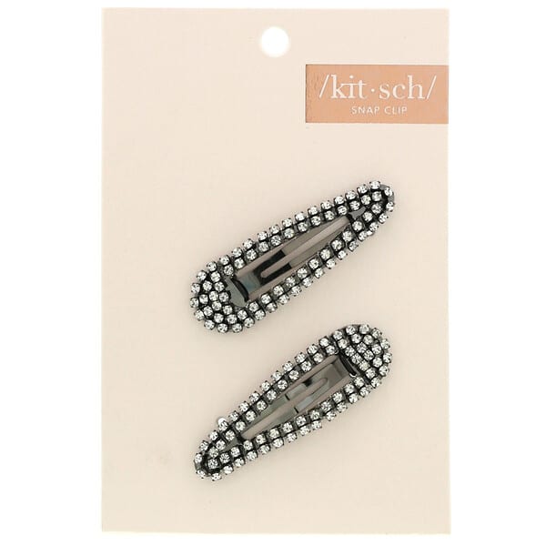 Kitsch‏, Rhinestone Snap Clips, Hematite, 2 Pieces