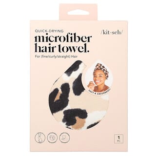 Kitsch, Quick Drying, Microfiber Hair Towel, Leopard, 1 Piece