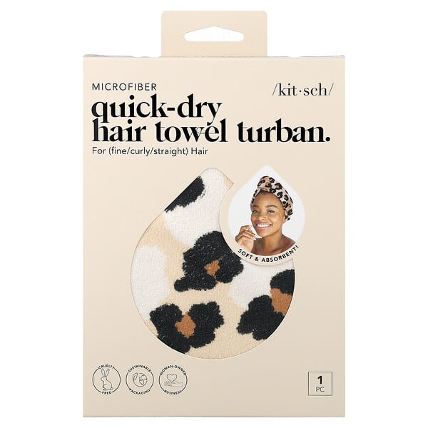 Kitsch, Quick Drying, Microfibre Hair Towel, Leopard, 1 Piece