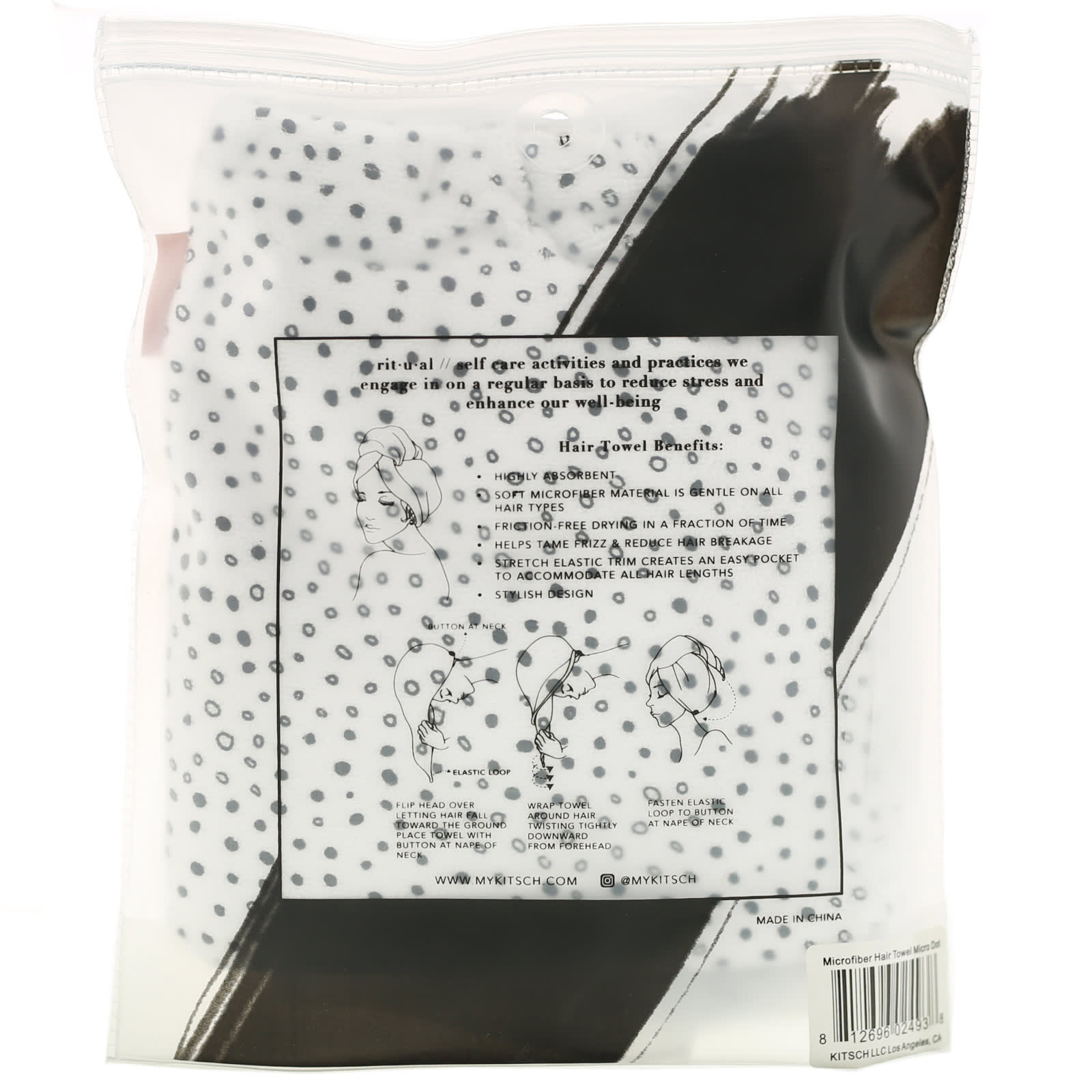 Kitsch, Quick Drying, Microfiber Hair Towel, Micro Dot, 1 Piece