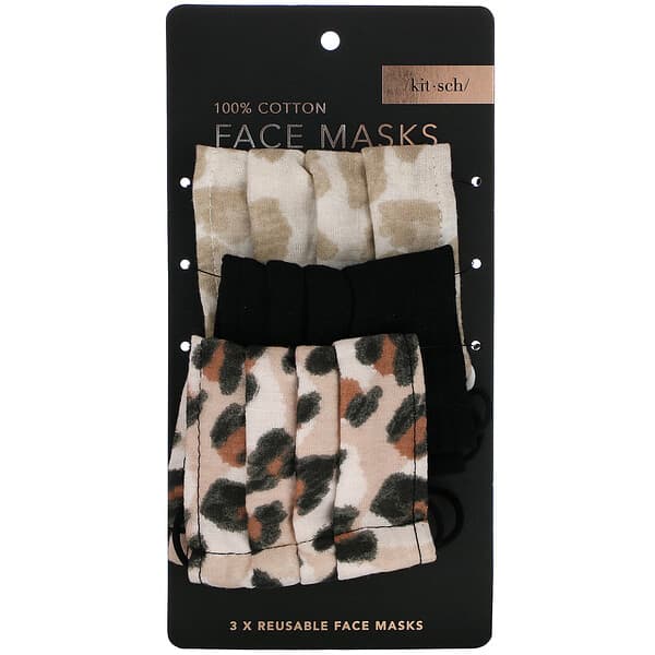 Kitsch, 100% 純棉可反復使用口罩，豹紋，3 包 (已停產商品) 