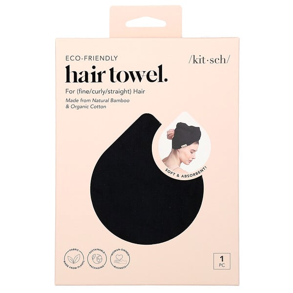 Kitsch, EcoFriendly Hair Towel, Black, 1 Piece