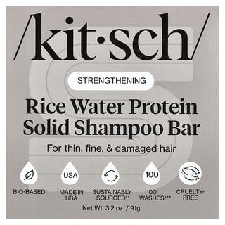 Kitsch, Rice Water Protein Solid Shampoo Bar, Strengthening, For Thin, Fine, & Damaged Hair, White Tea & Mandarin, 3.2 oz (91 g)