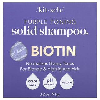 Kitsch, Barre de shampooing solide tonifiante pourpre, Biotine, fleur d'oranger et jasmin, 91 g