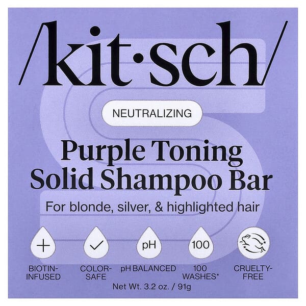 Kitsch, 퍼플 토닝 고형 샴푸 바, 비오틴, 오렌지 블라섬 & 자스민, 91g(3.2oz)