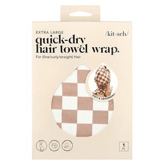 Kitsch, Quick-Dry Hair Towel Wrap, Extra Large, Terracotta Checker, 1 Wrap