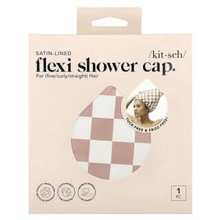 Kitsch, Satin-Lined Flexi Shower Cap, Terracotta Checker, 1 Cap